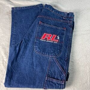 VTG Polo Ralph Lauren 90’s Relaxed Baggy Fit Carpenter Jeans Red Stitching 36X30